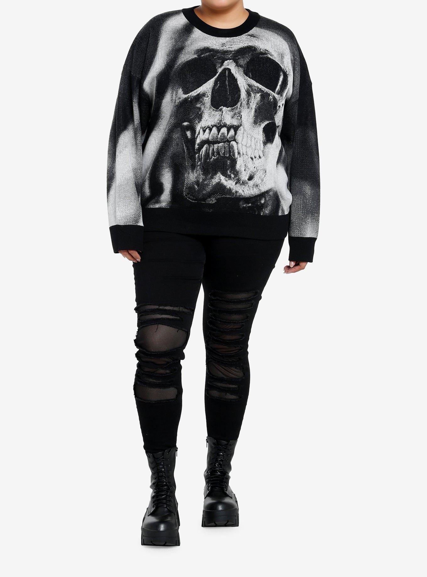 Social Collision Jumbo Skull Girls Knit Sweater Plus Size, , alternate