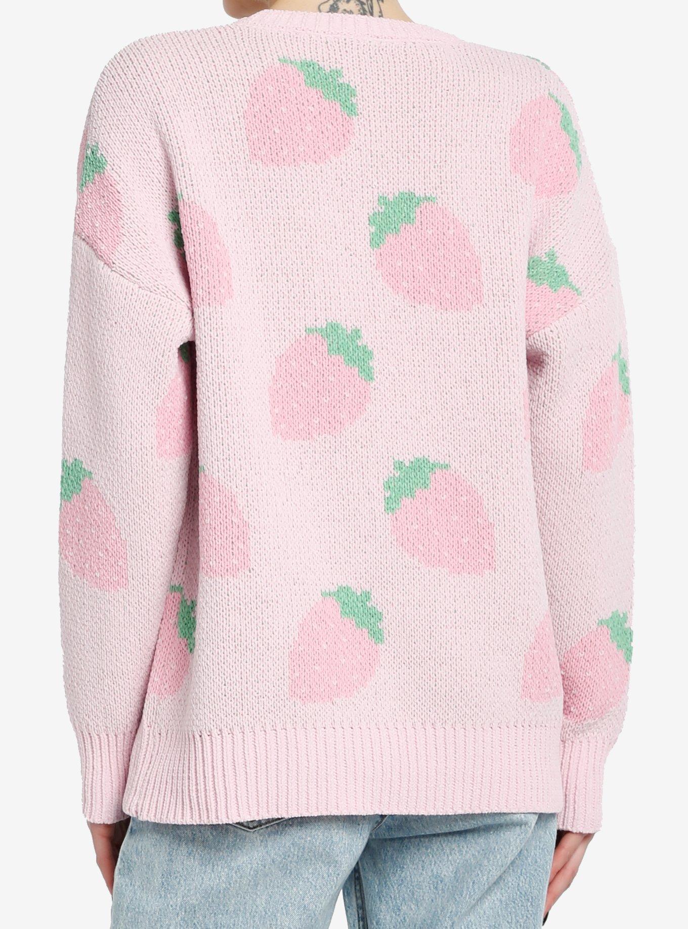 Sweet Society Pastel Pink Strawberries Girls Cardigan, , hi-res