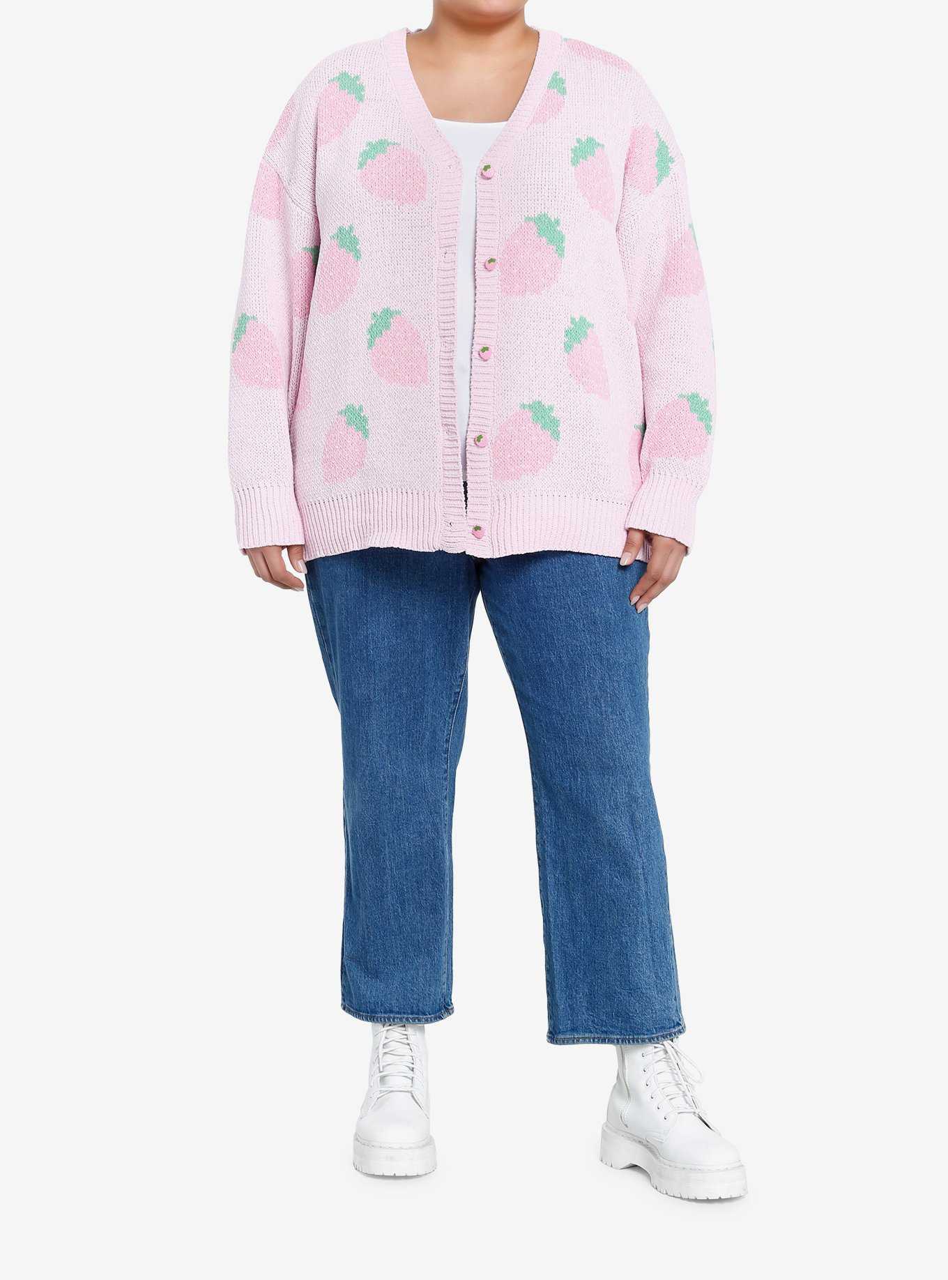 Sweet Society Pastel Pink Strawberries Girls Cardigan Plus Size, , hi-res