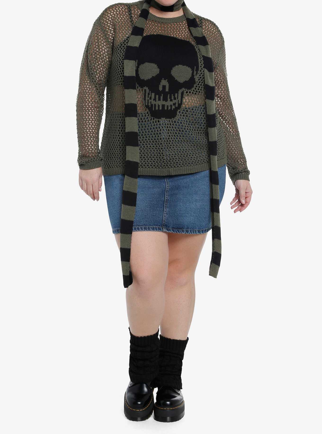 Social Collision Skull Girls Knit Sweater With Scarf Plus Size, , hi-res