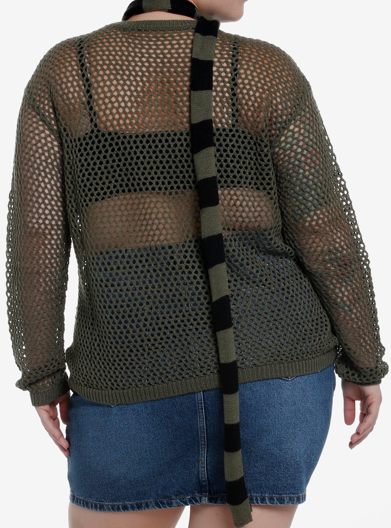 Social Collision Skull Girls Knit Sweater With Scarf Plus Size, BLACK, alternate