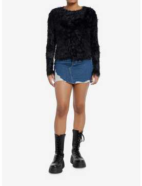 Social Collision Black Fuzzy Shag Girls Sweater, , hi-res