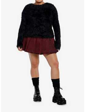 Social Collision Black Fuzzy Shag Girls Sweater Plus Size, , hi-res