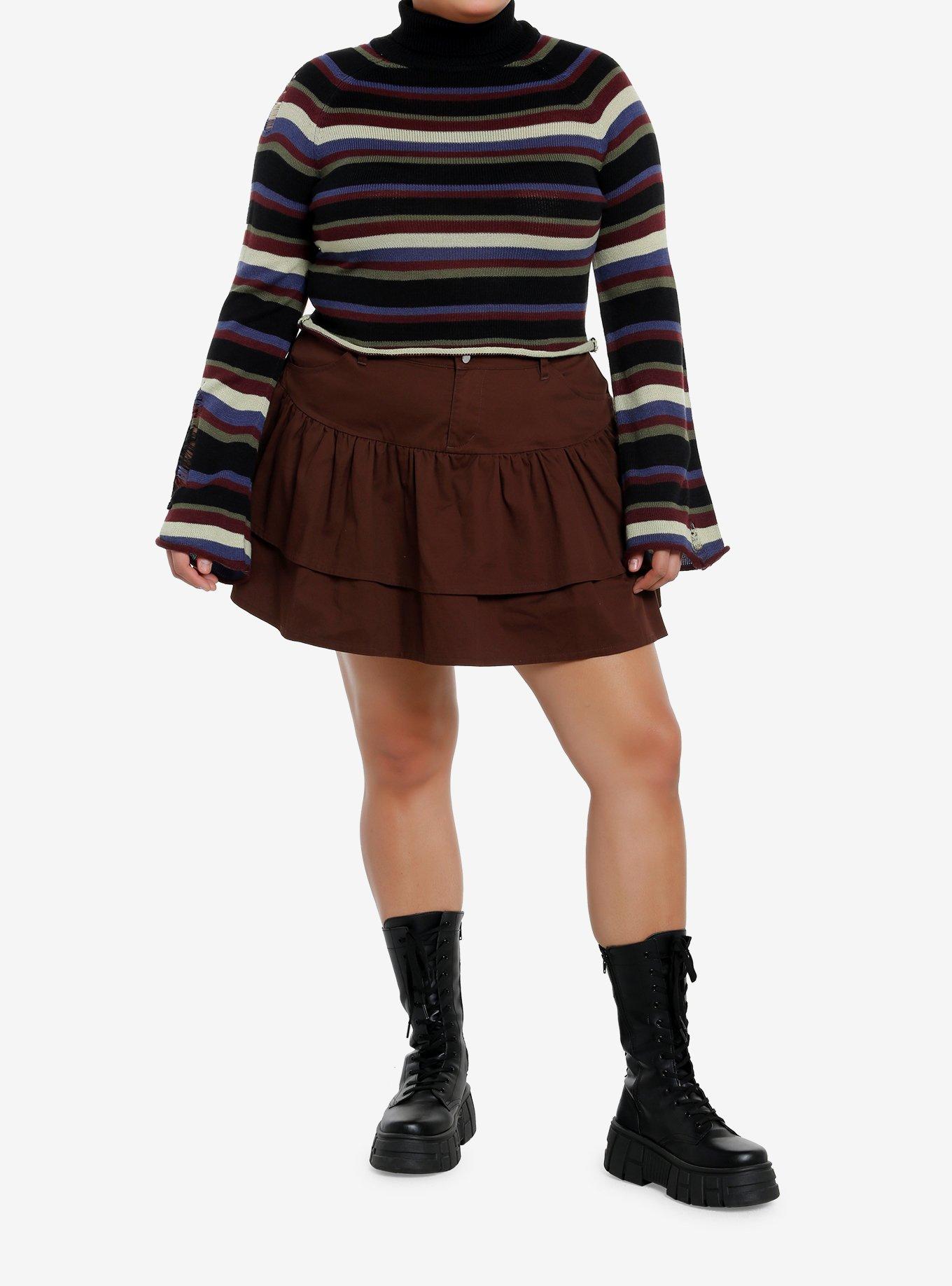 Social Collision Distressed Multicolor Stripe Girls Crop Turtleneck Plus Size, MULTI, alternate