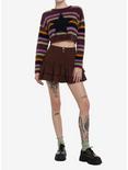 Social Collision Fuzzy Multicolor Stripe Star Girls Crop Sweater, MULTI, alternate