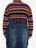 Social Collision Fuzzy Multicolor Stripe Star Girls Crop Sweater Plus Size, MULTI, alternate