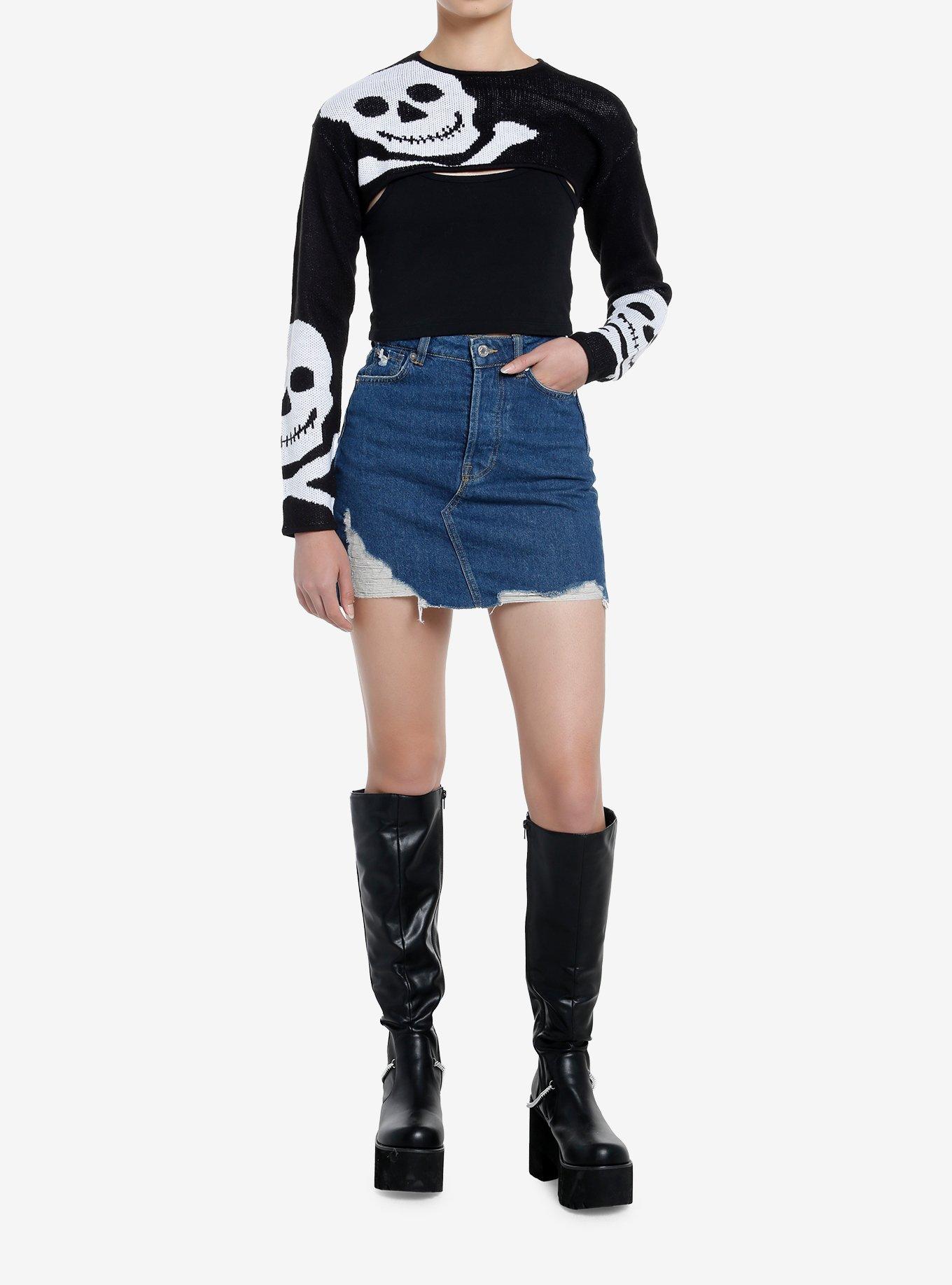 Social Collision Skull Bolero Girls Crop Knit Shrug, , hi-res