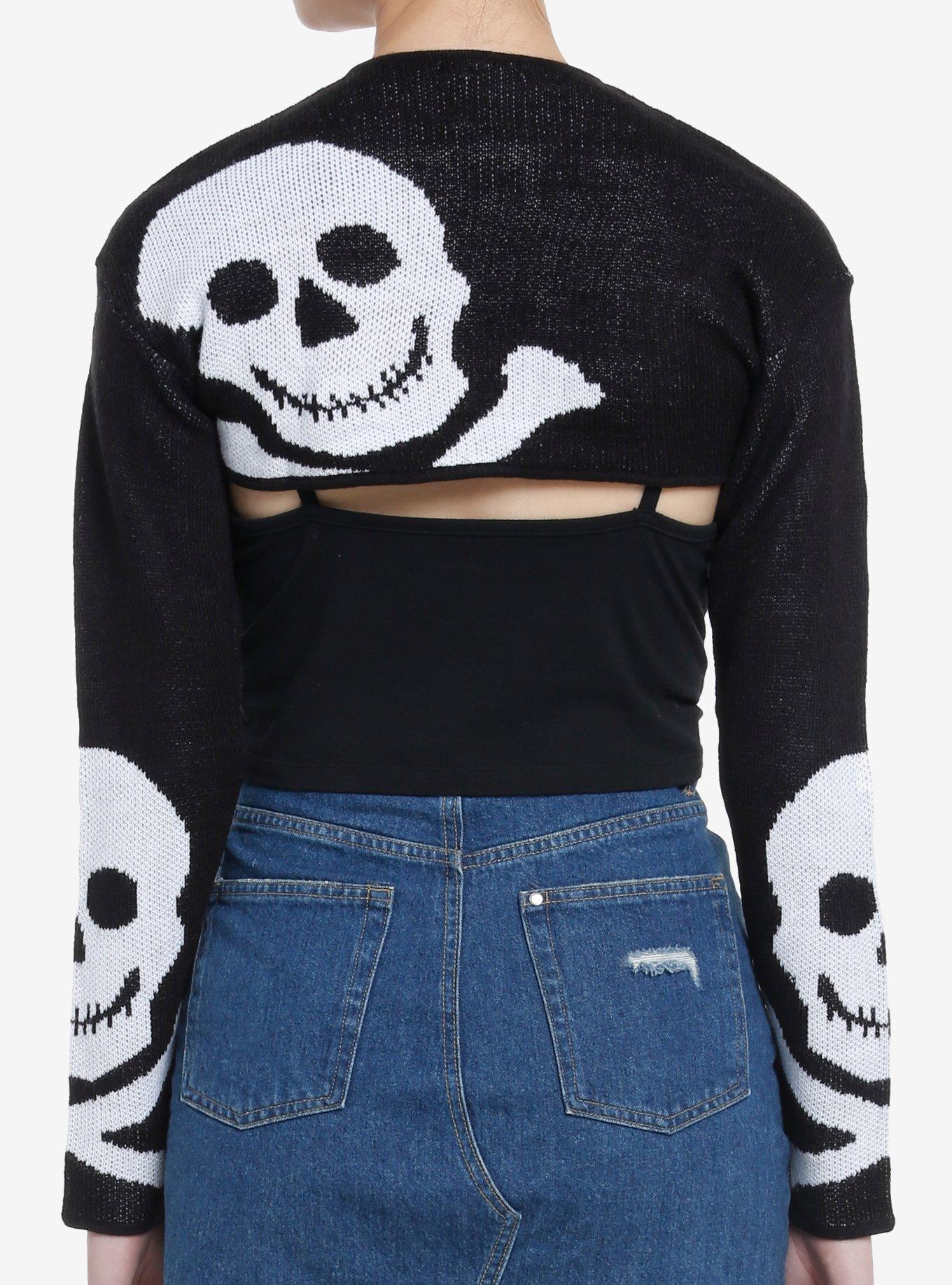 Social Collision Skull Bolero Girls Crop Knit Shrug, , alternate