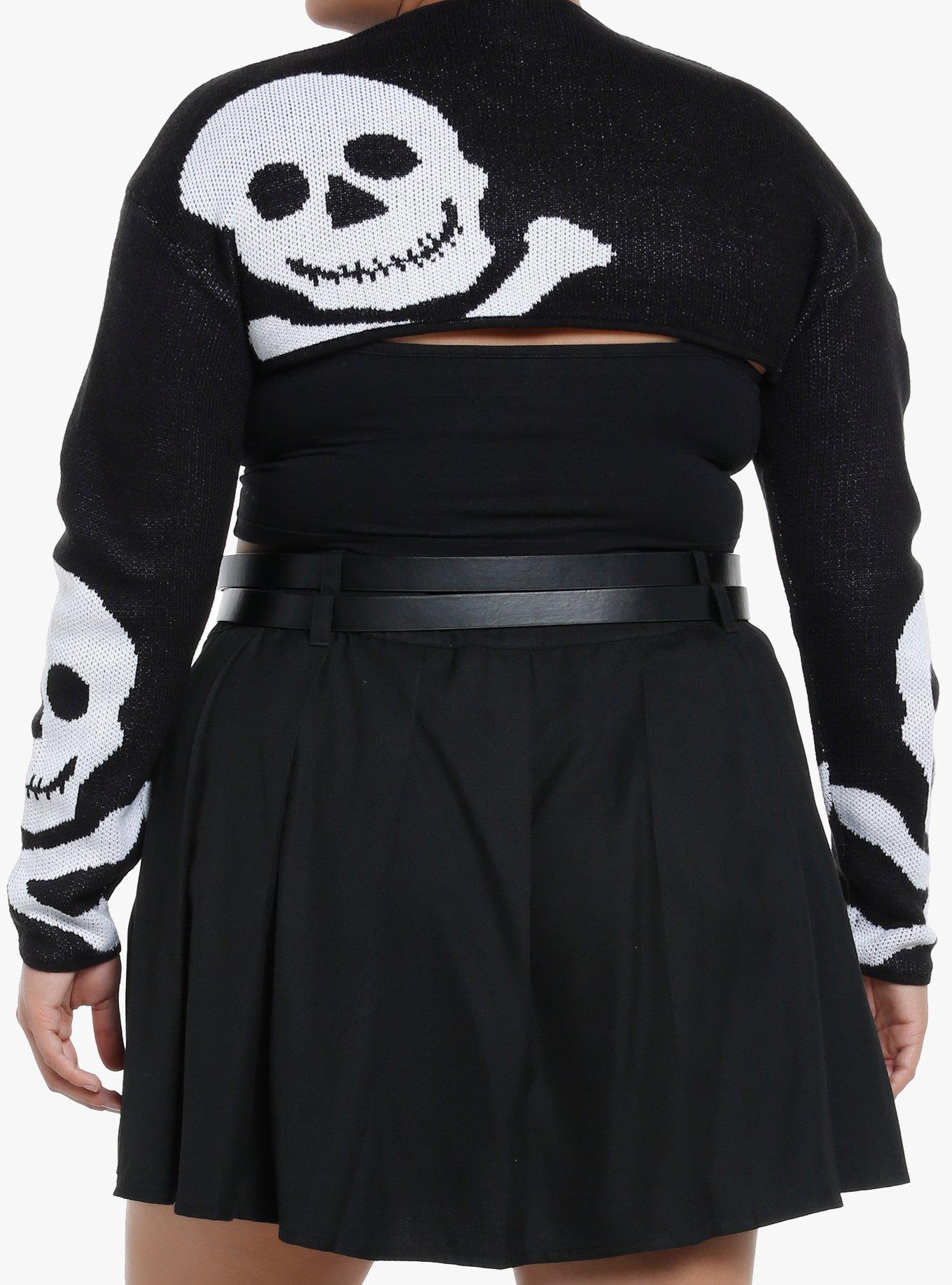 Social Collision Skull Bolero Girls Crop Knit Shrug Plus Size, , alternate