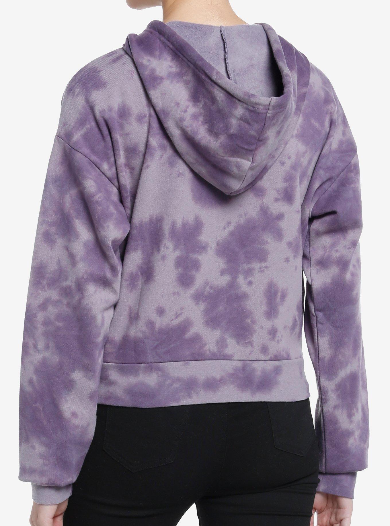 Thorn & Fable Butterfly Purple Tie-Dye Girls Crop Hoodie, BLACK, alternate