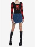 Social Collision Red Skull Striped Girls Long-Sleeve Top, RED, alternate