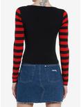 Social Collision Red Skull Striped Girls Long-Sleeve Top, RED, alternate