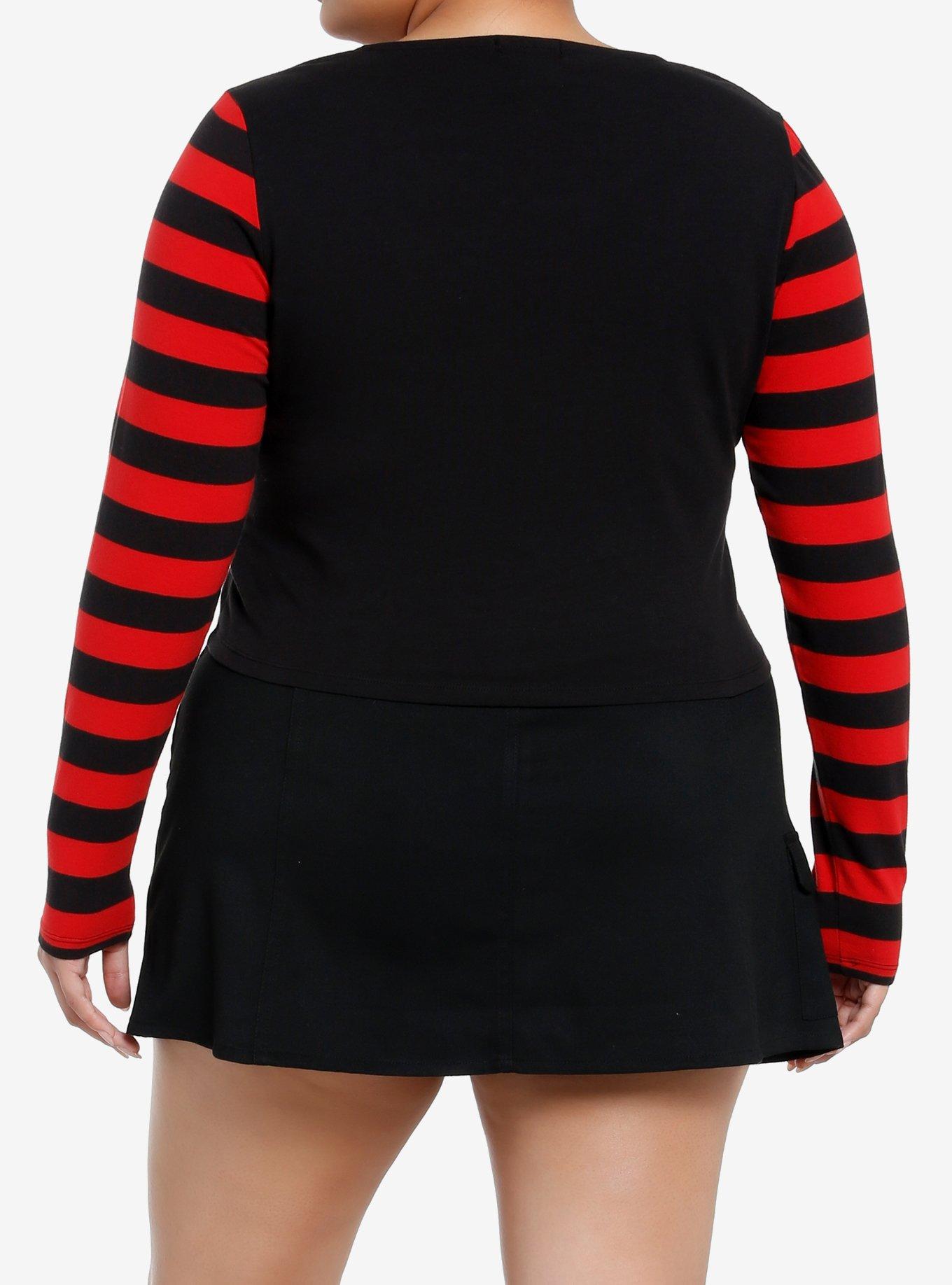 Social Collision Red Skull Striped Girls Long-Sleeve Top Plus Size, RED, alternate