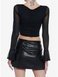 Cosmic Aura Black Corset Mesh Girls Long-Sleeve Crop Top, BLACK, alternate
