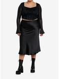 Cosmic Aura Black Corset Mesh Girls Long-Sleeve Crop Top Plus Size, BLACK, alternate