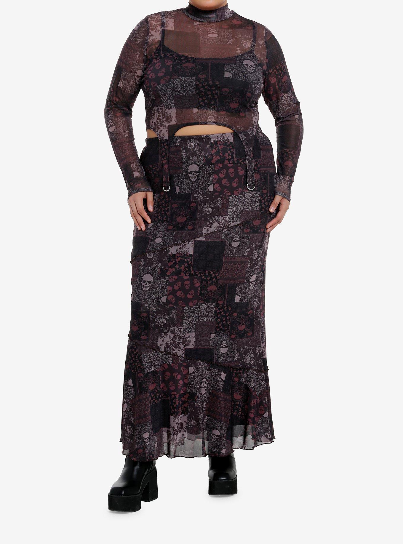 Social Collision Skull Paisley Patchwork Mesh Girls Turtleneck Plus Size, , hi-res