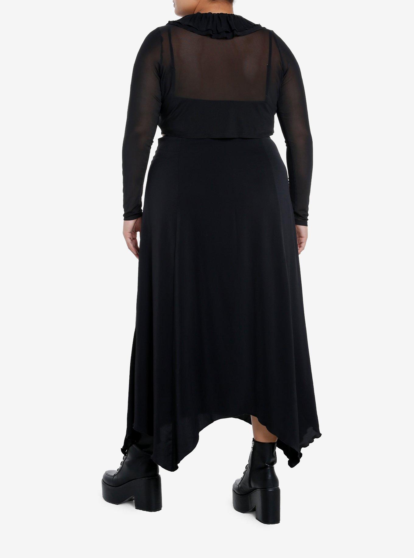 Social Collision Ruffle Tie-Front Girls Mesh Long-Sleeve Crop Top Plus Size, BLACK, alternate