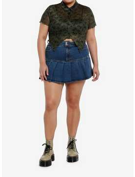 Social Collision Butterfly Mesh Jagged Hem Girls Crop Button-Up Plus Size, , hi-res