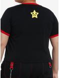 Social Collision Gamer Skull Mushroom Girls Ringer Crop T-Shirt Plus Size, RED, alternate