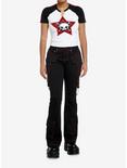 Social Collision Skull Stripe Girls Raglan Crop T-Shirt, BLACK, alternate
