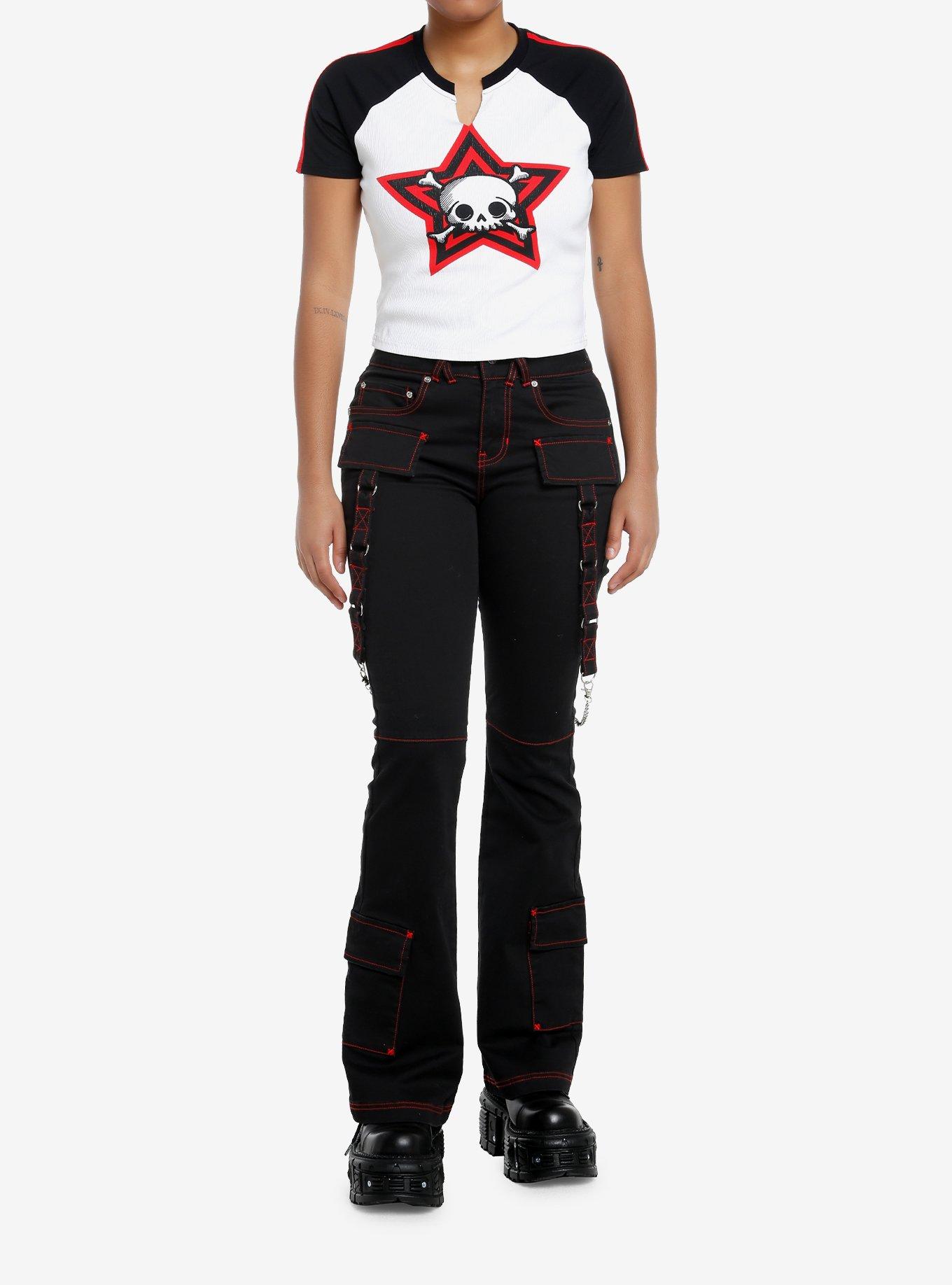 Social Collision Skull Stripe Girls Raglan Crop T-Shirt, , hi-res