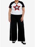 Social Collision Skull Stripe Girls Raglan Crop T-Shirt Plus Size, BLACK, alternate