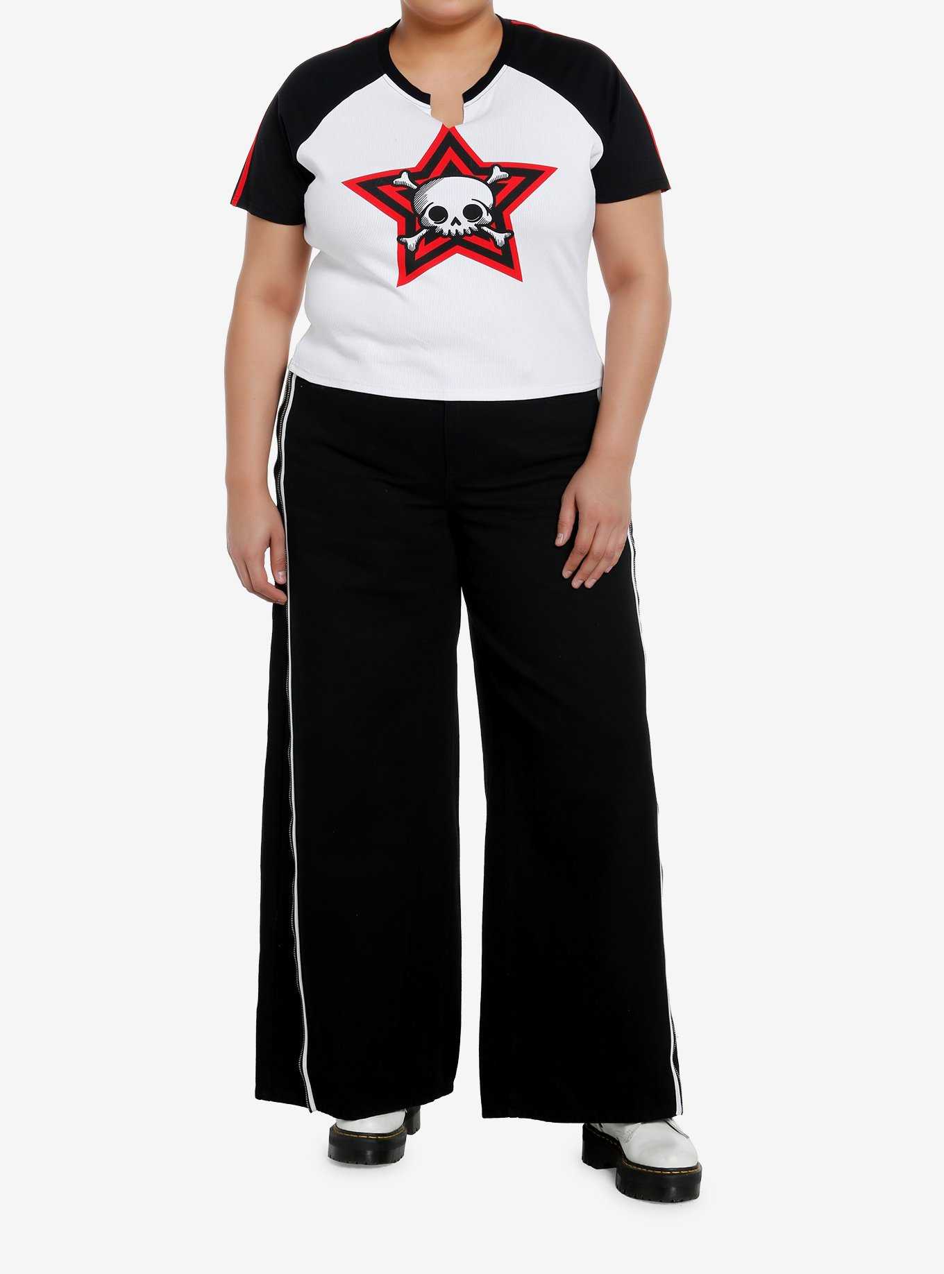 Social Collision Skull Stripe Girls Raglan Crop T-Shirt Plus Size, , hi-res