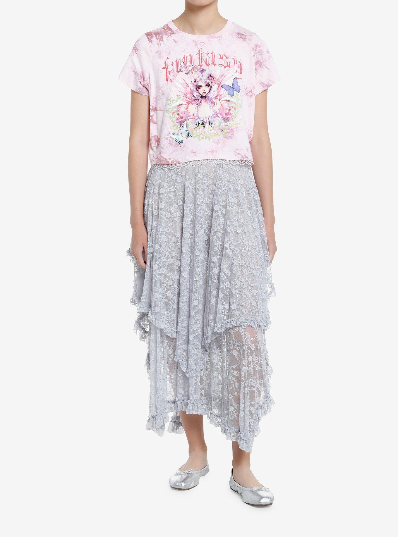 Thorn & Fable Fantasy Fairy Lace Tie-Dye Crop Girls T-Shirt, , hi-res