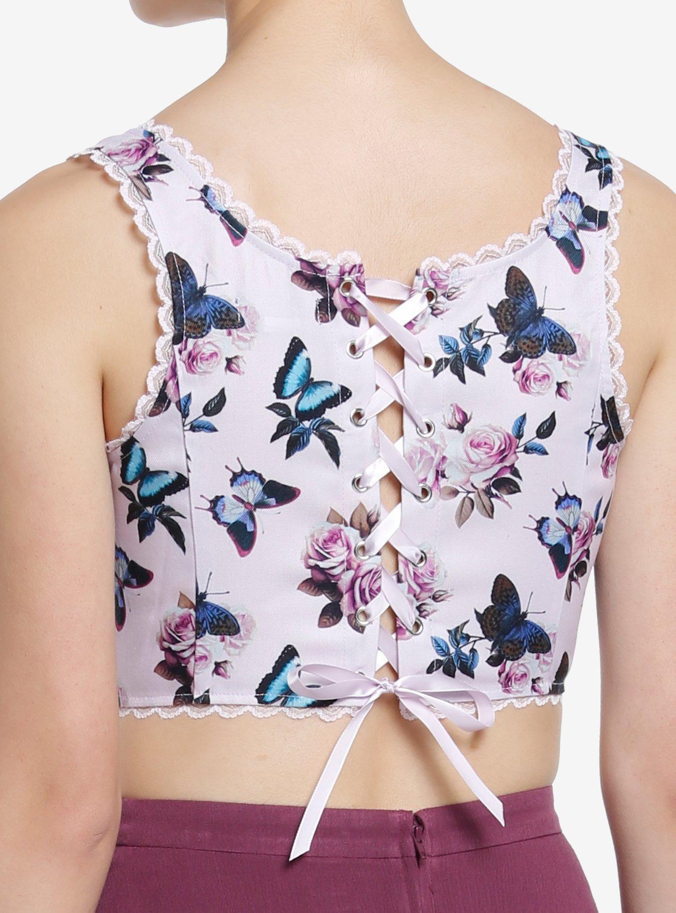 Thorn & Fable Butterfly Ribbon Girls Crop Corset, BLUE, alternate