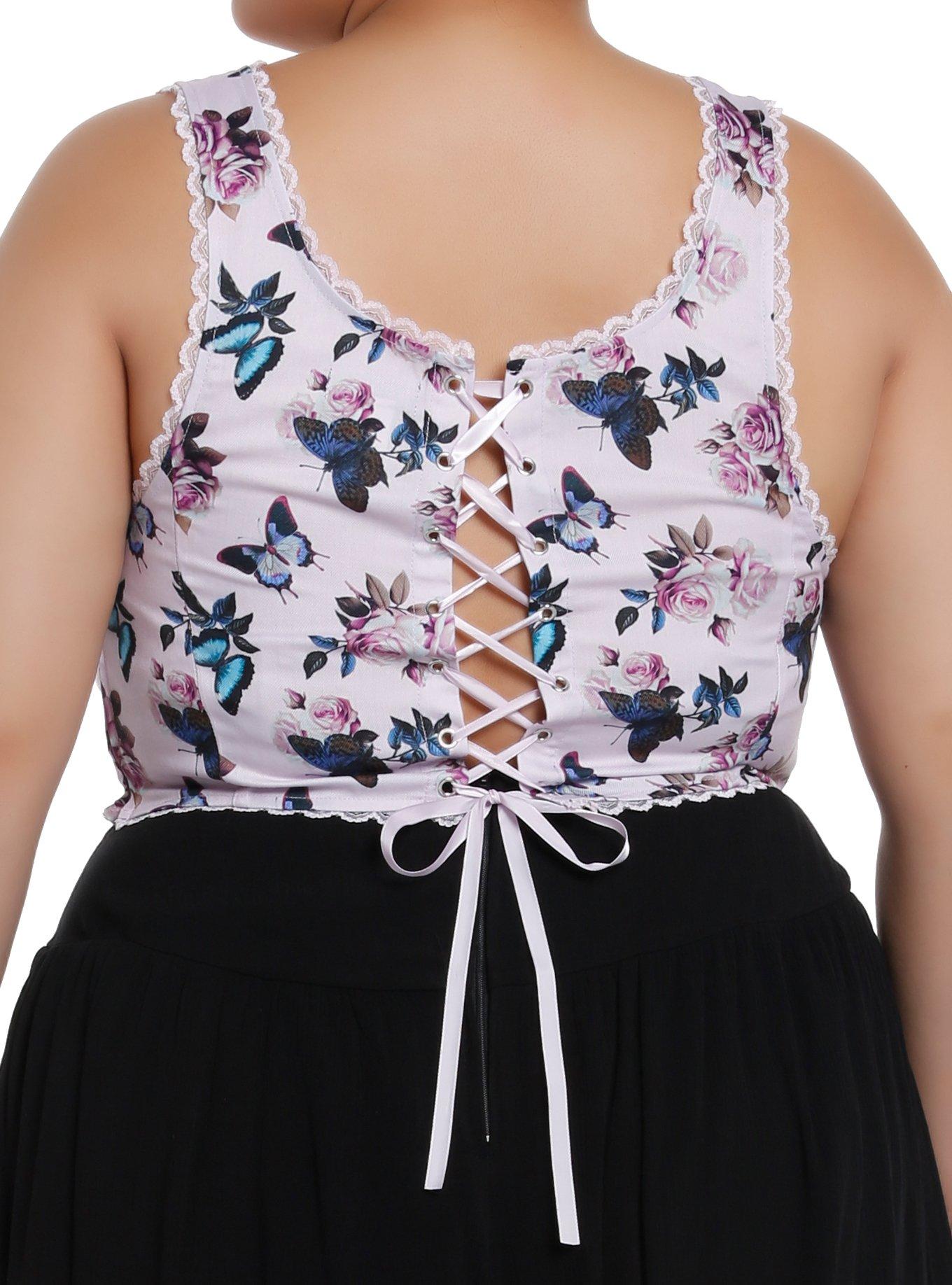 Thorn & Fable Butterfly Ribbon Girls Crop Corset Plus Size, BLUE, alternate