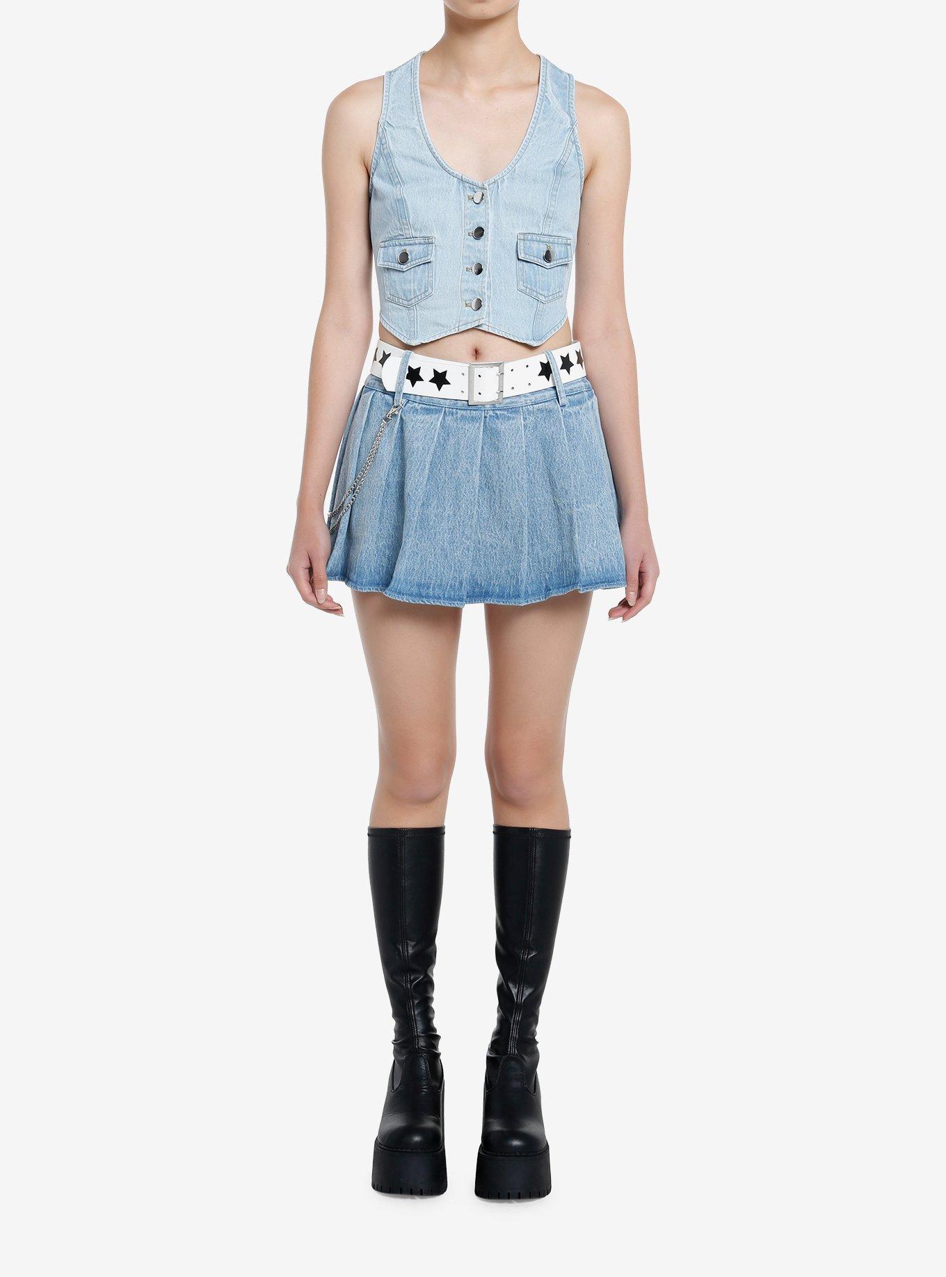 Social Collision Light Indigo Denim Girls Vest, , hi-res