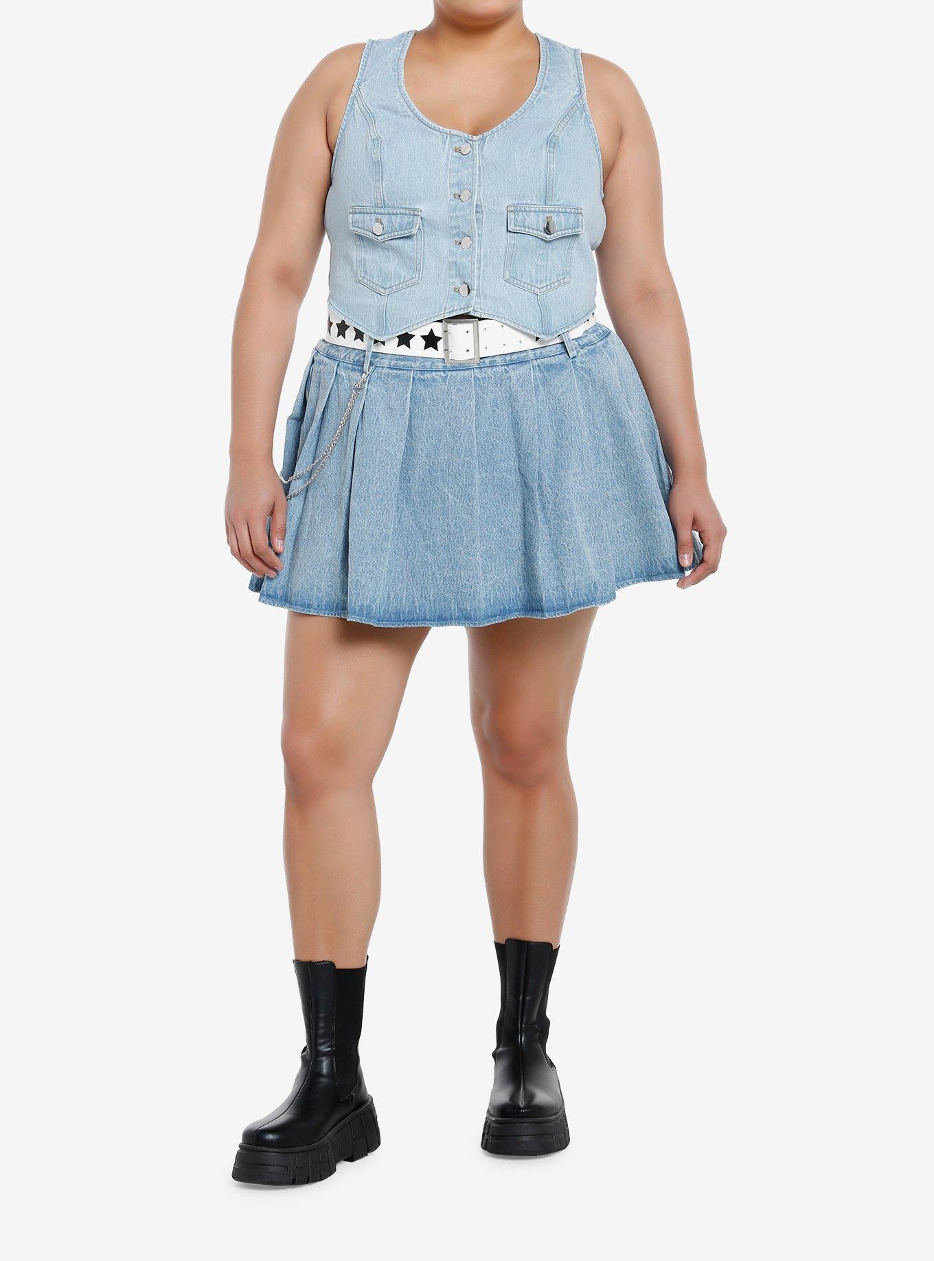 Social Collision Light Indigo Denim Girls Vest Plus Size, INDIGO, alternate
