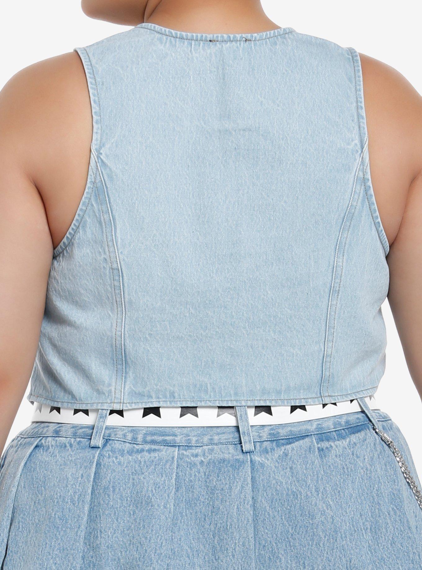 Social Collision Light Indigo Denim Girls Vest Plus Size, INDIGO, alternate