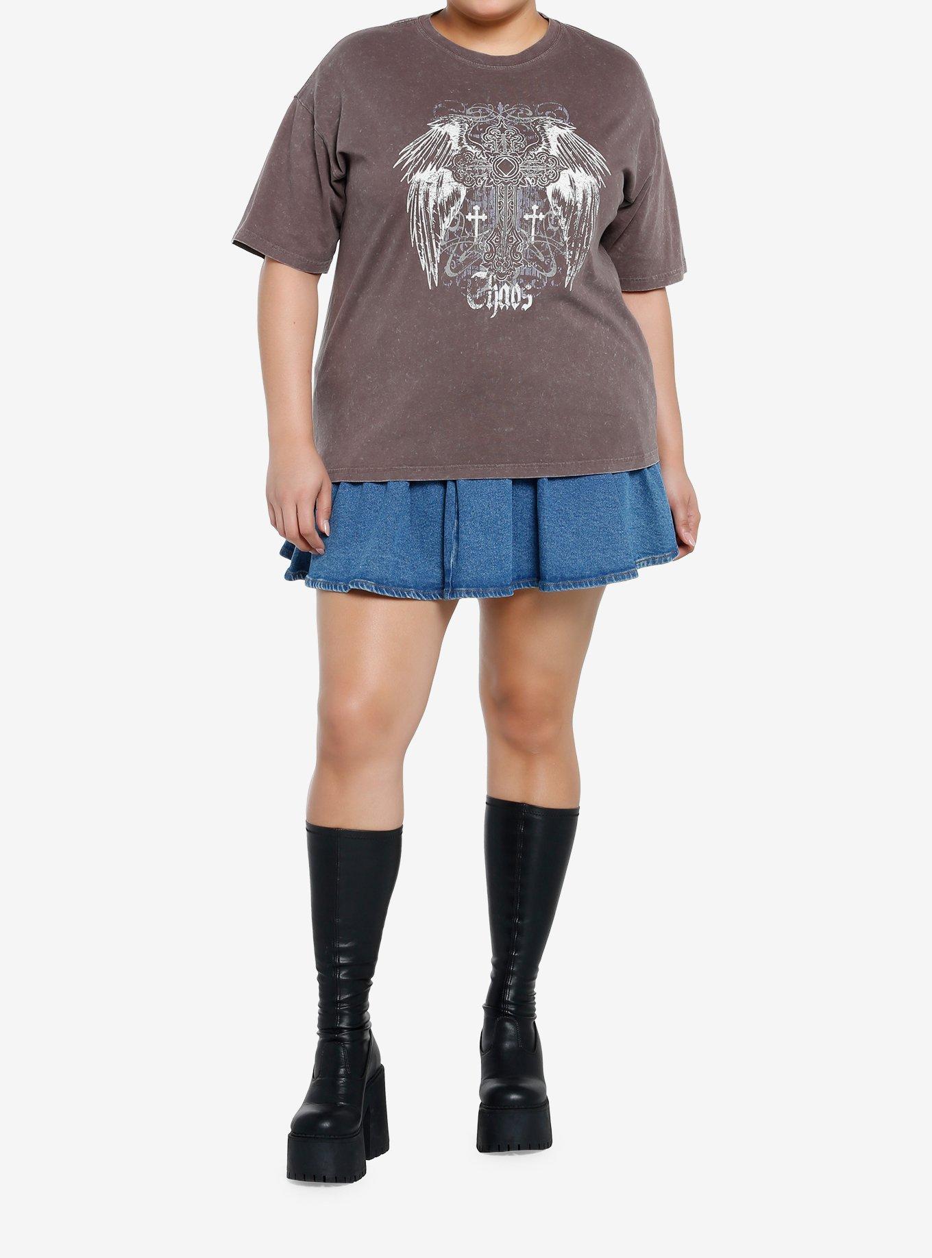 Social Collision Chaos Wings Mineral Wash Girls T-Shirt Plus Size, BLUE, alternate