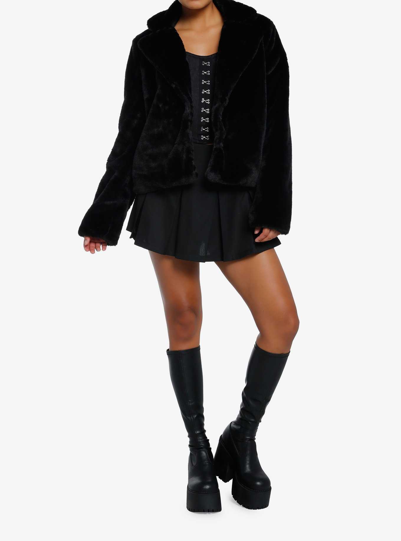 Cosmic Aura Black Faux Fur Girls Jacket, , hi-res