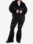 Cosmic Aura Black Faux Fur Girls Jacket Plus Size, BLACK, alternate