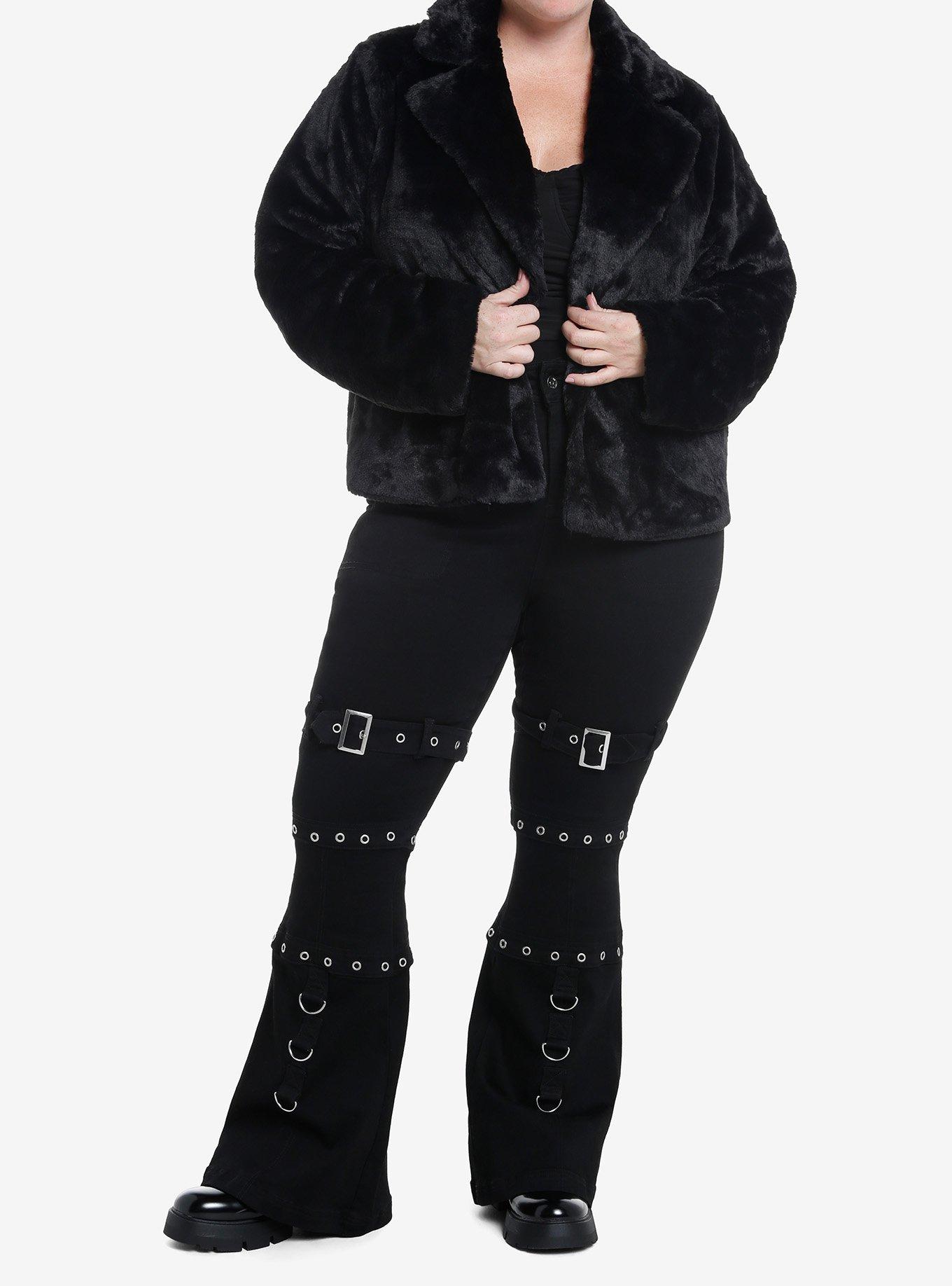 Cosmic Aura Black Faux Fur Girls Jacket Plus Size, , hi-res