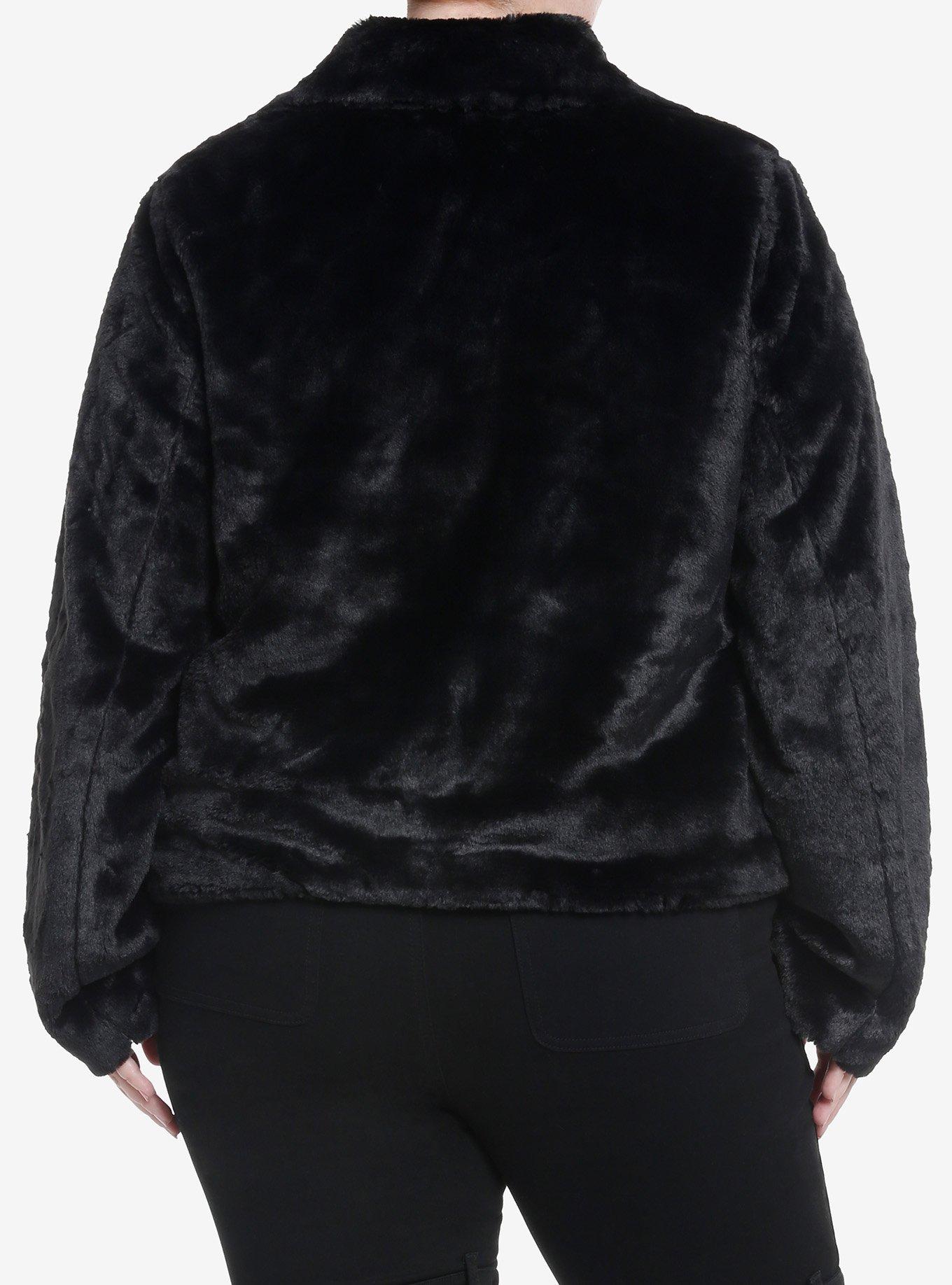 Cosmic Aura Black Faux Fur Girls Jacket Plus Size, BLACK, alternate