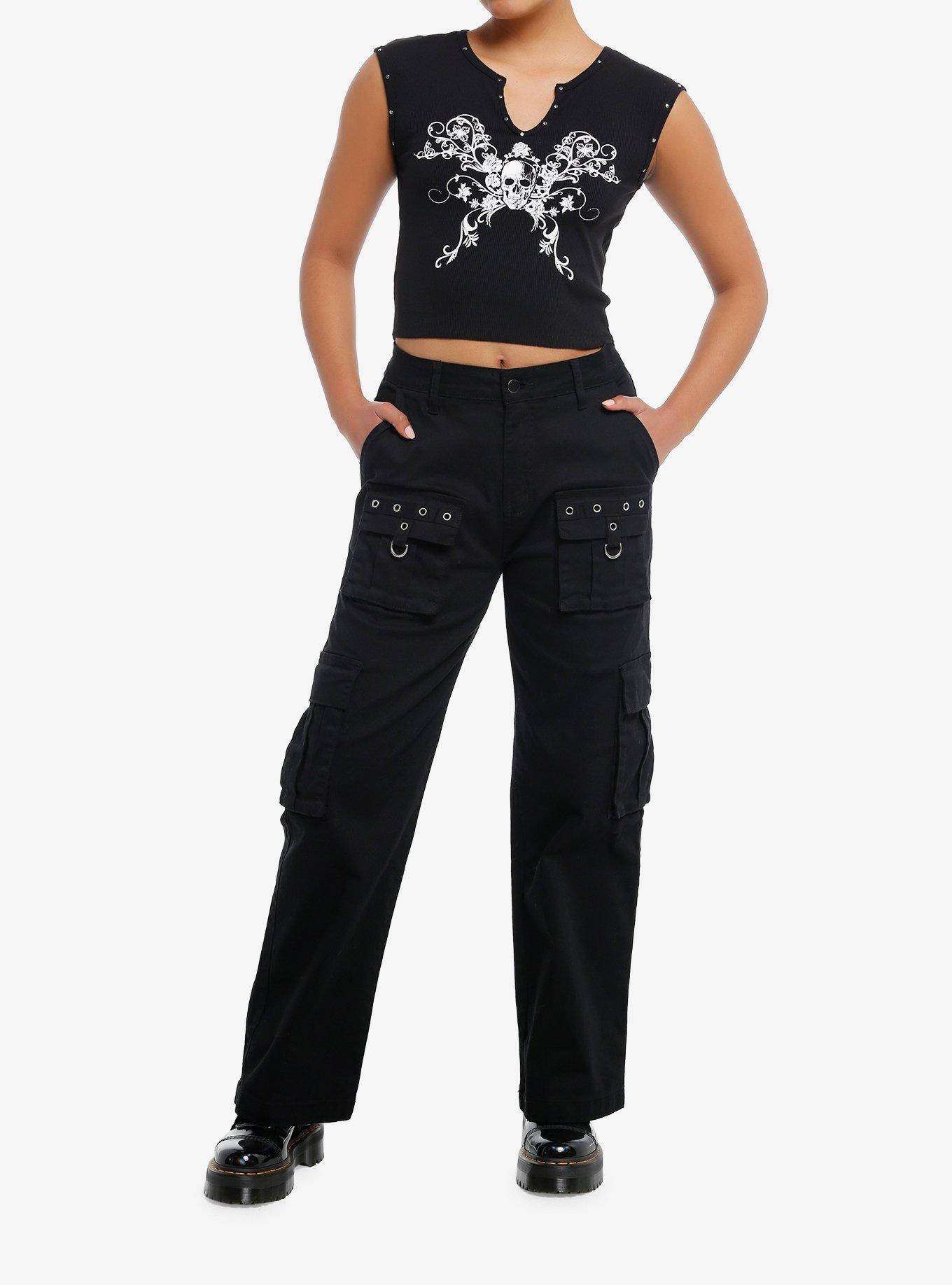 Social Collision® Skull Stud Ribbed Girls Crop Tank Top, , hi-res