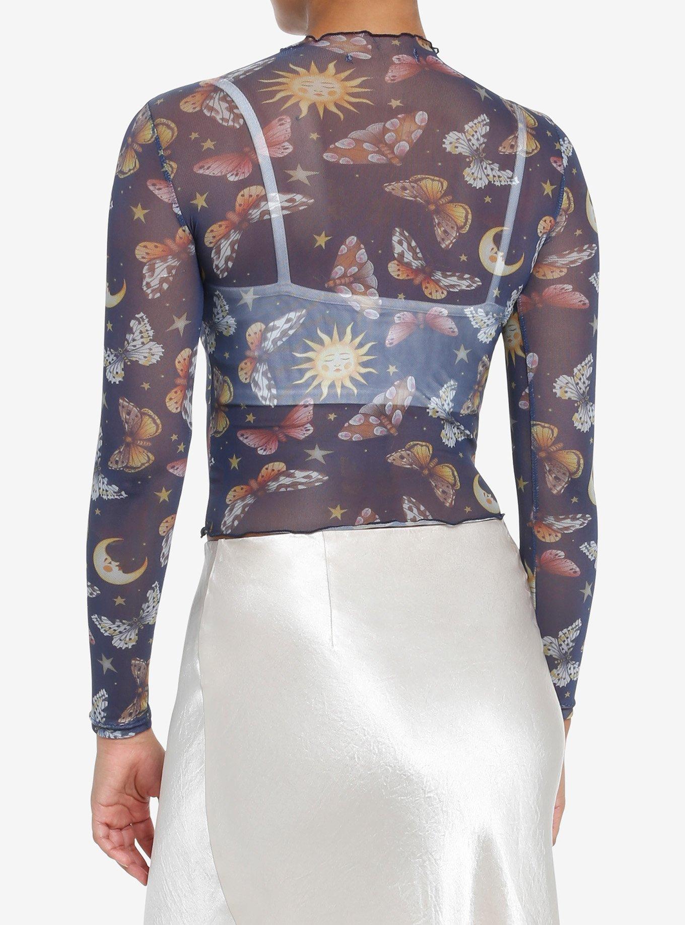 Cosmic Aura Celestial Butterfly Mesh Girls Long-Sleeve Top, , alternate
