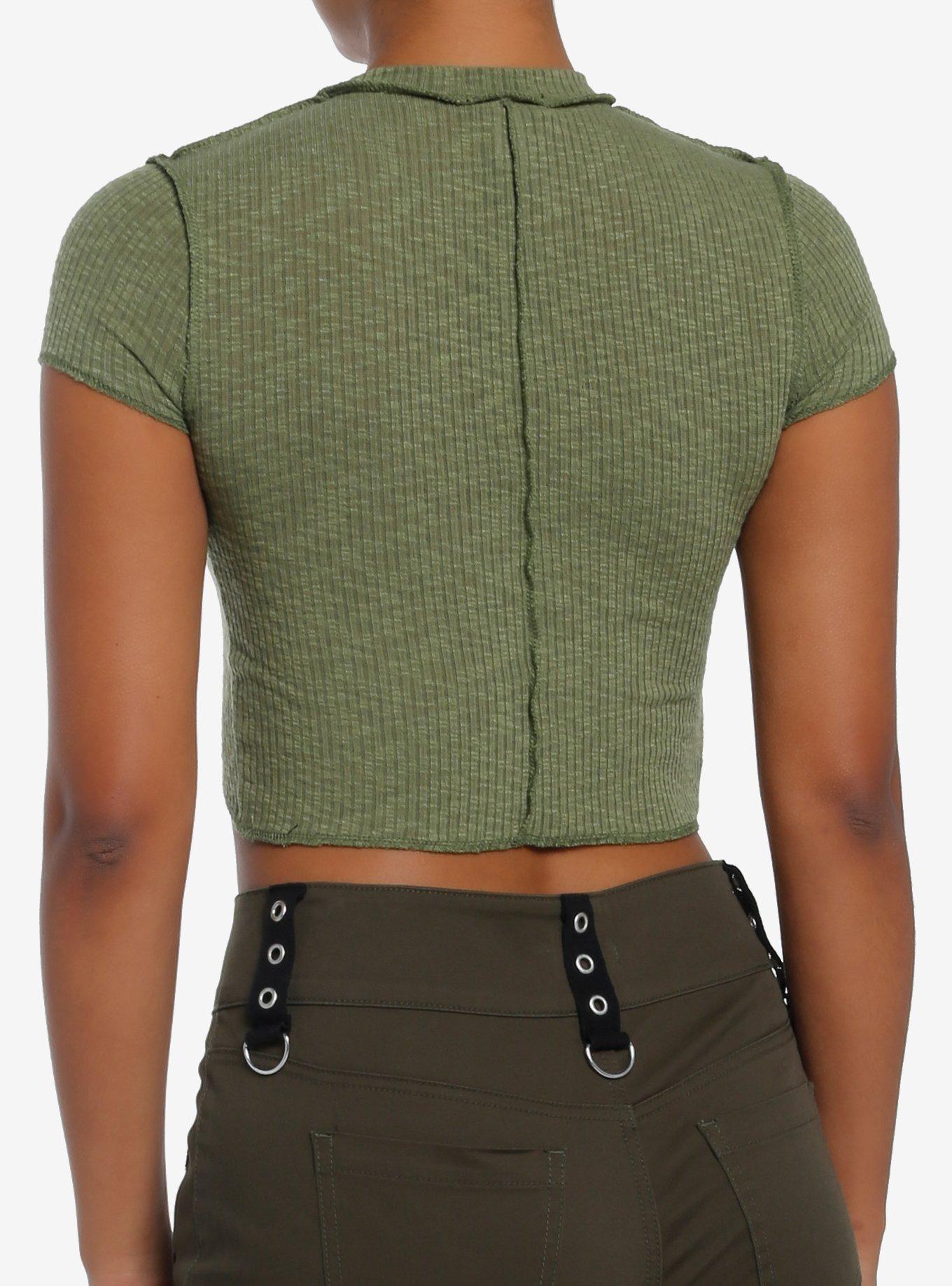 Olive Star V-Cut Girls Crop Top, BLACK, alternate