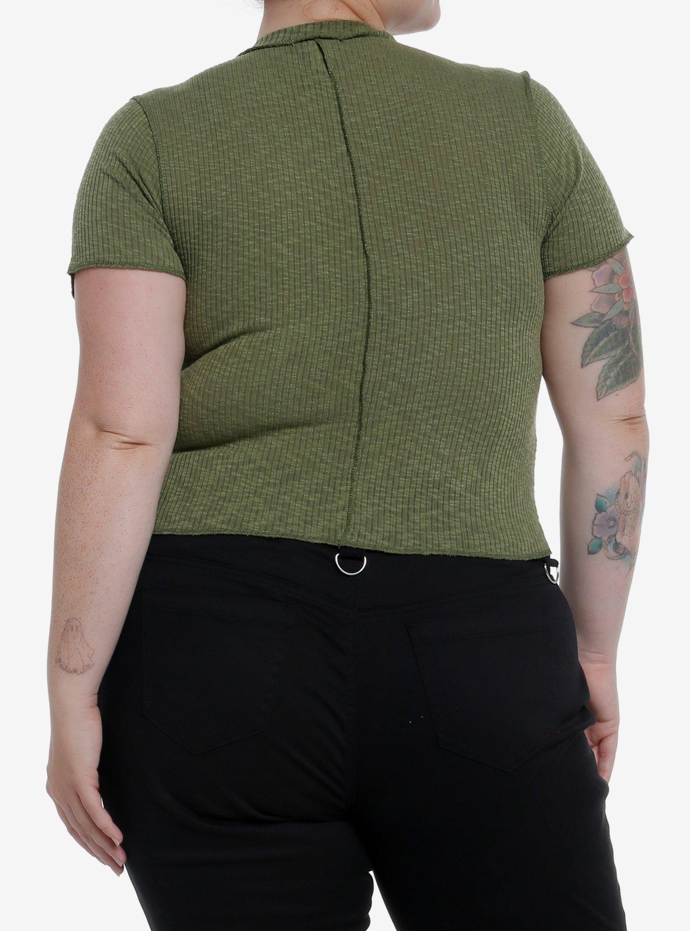 Olive Star V-Cut Girls Crop Top Plus Size, BLACK, alternate