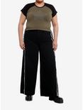 Star Rhinestone Dark Raglan Girls Crop T-Shirt Plus Size, BLACK, alternate