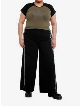 Star Rhinestone Dark Raglan Girls Crop T-Shirt Plus Size, , hi-res