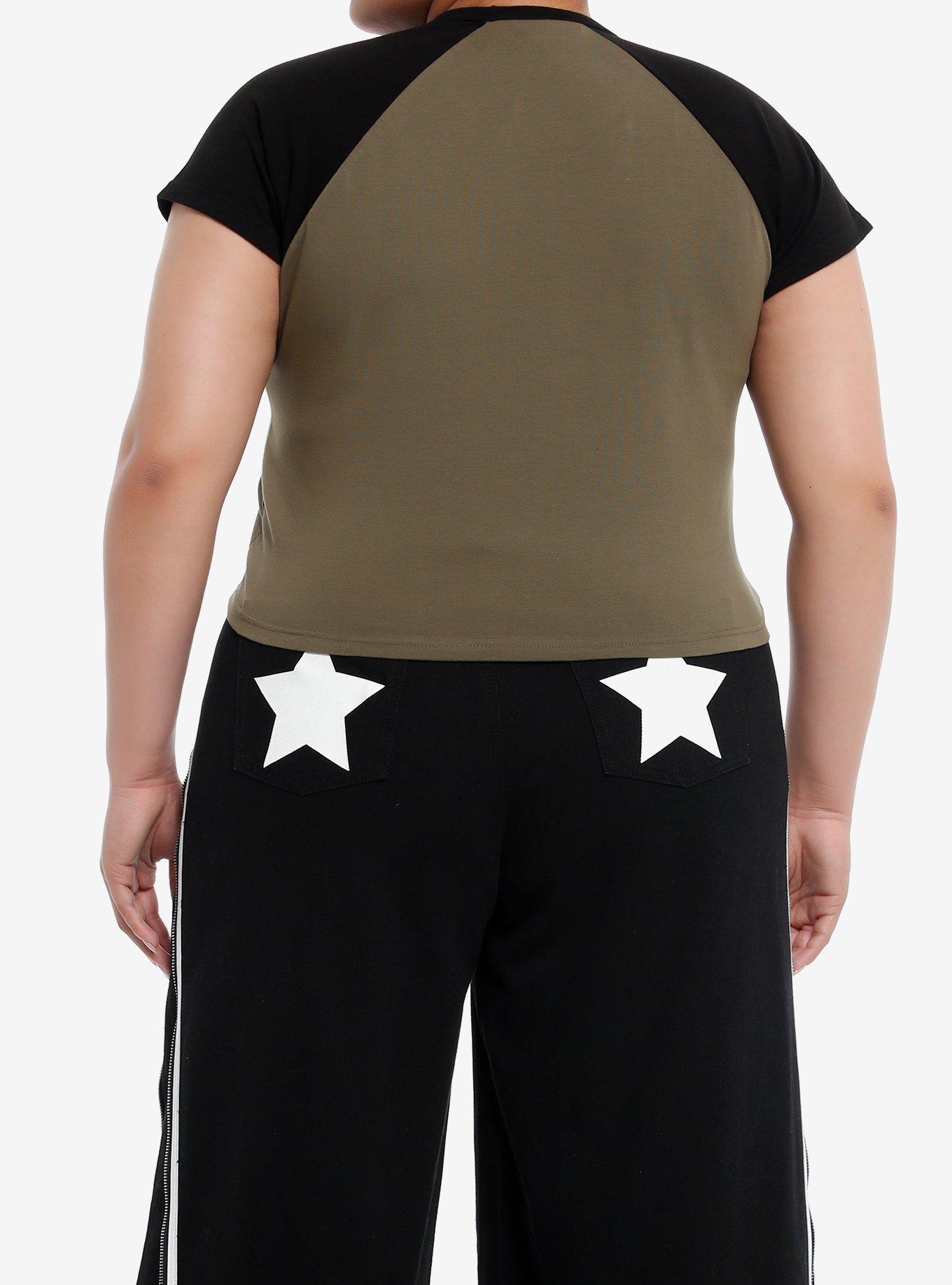 Star Rhinestone Dark Raglan Girls Crop T-Shirt Plus Size