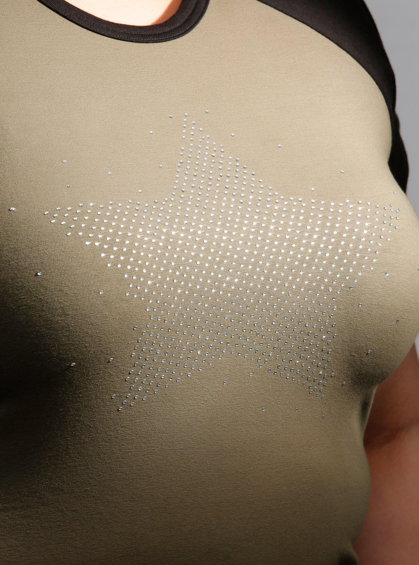 Star Rhinestone Dark Raglan Girls Crop T-Shirt Plus Size