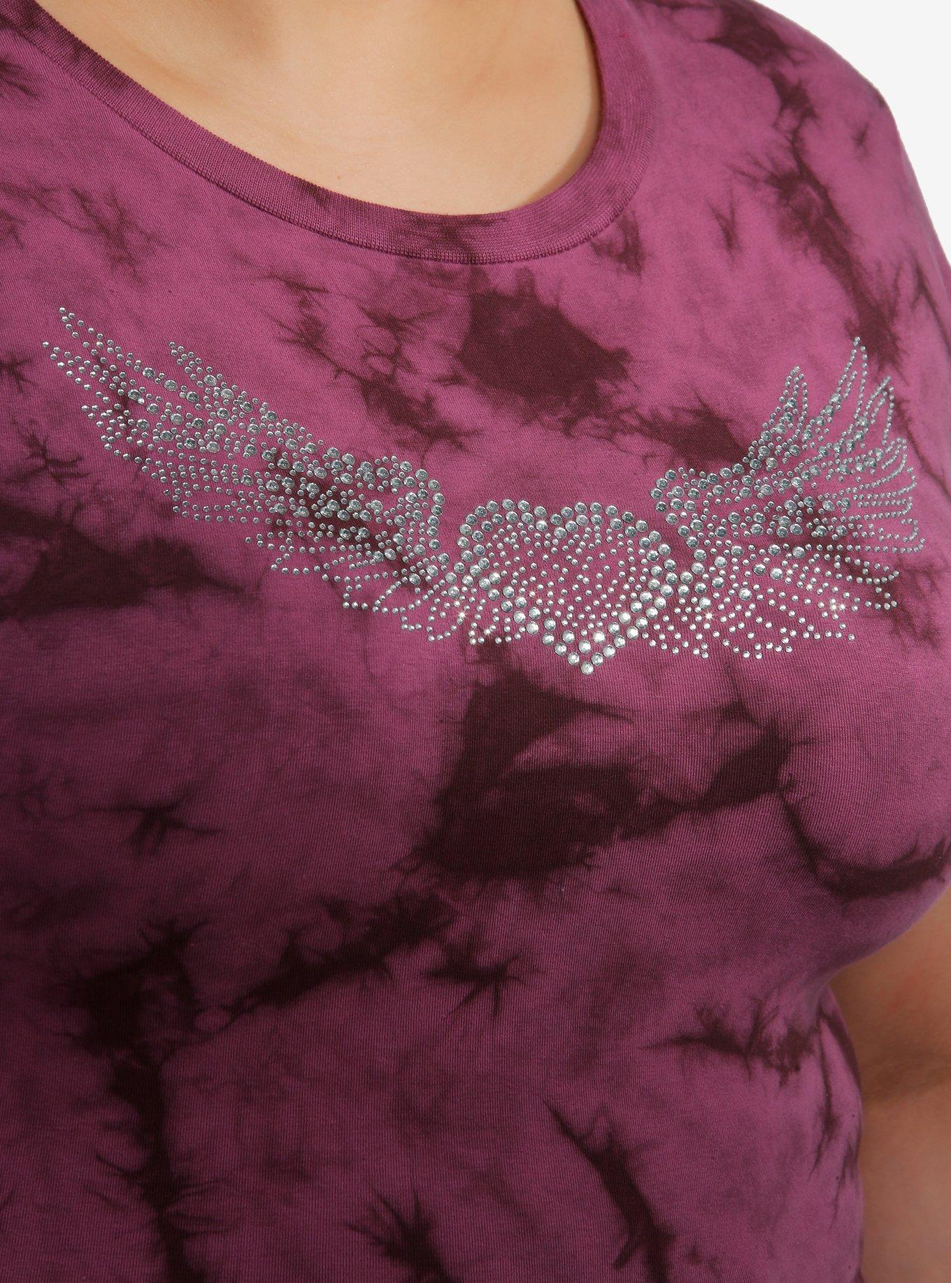 Winged Heart Rhinestone Pink Tie-Dye Girls Baby T-Shirt Plus Size, PINK, alternate