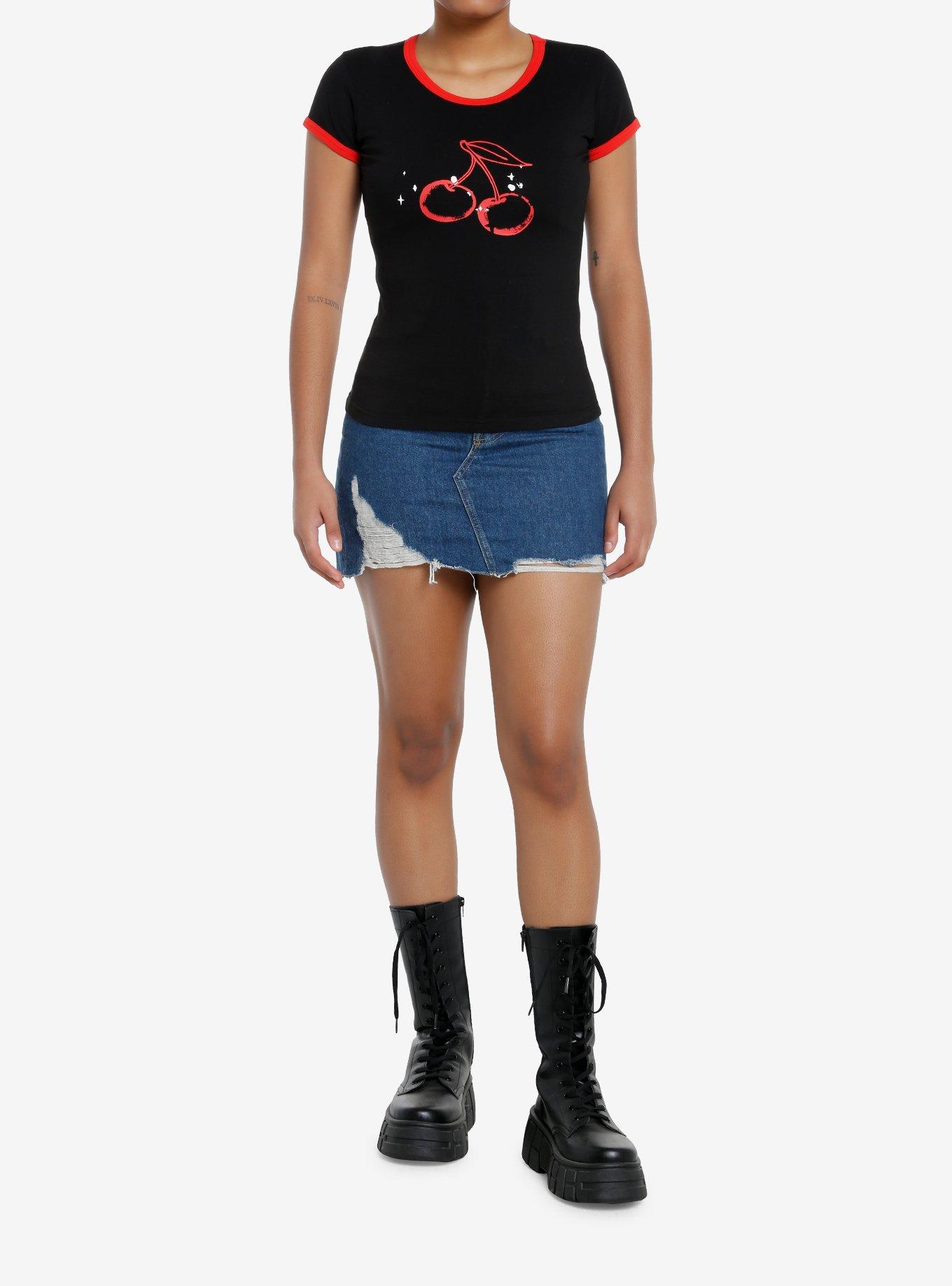 Cherry Girls Ringer Baby T-Shirt, RED, alternate