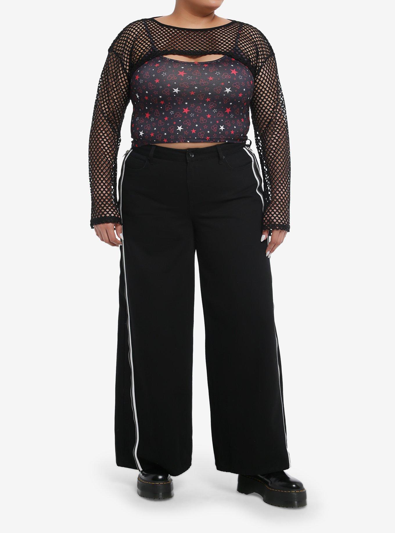 Star Cami Fishnet Bolero Shrug Girls Top Set Plus Size, RED, alternate
