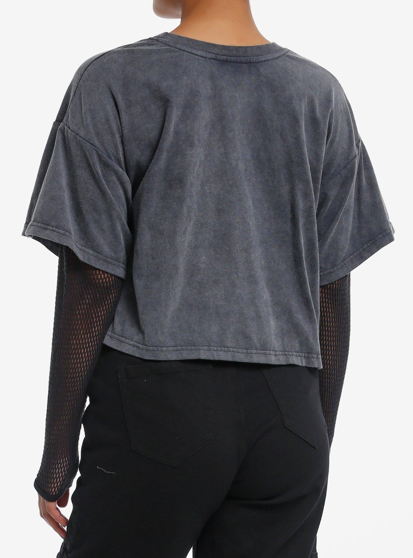 Daisy Street Tastes Like Cherry Fishnet Girls Twofer Top, BLACK, alternate